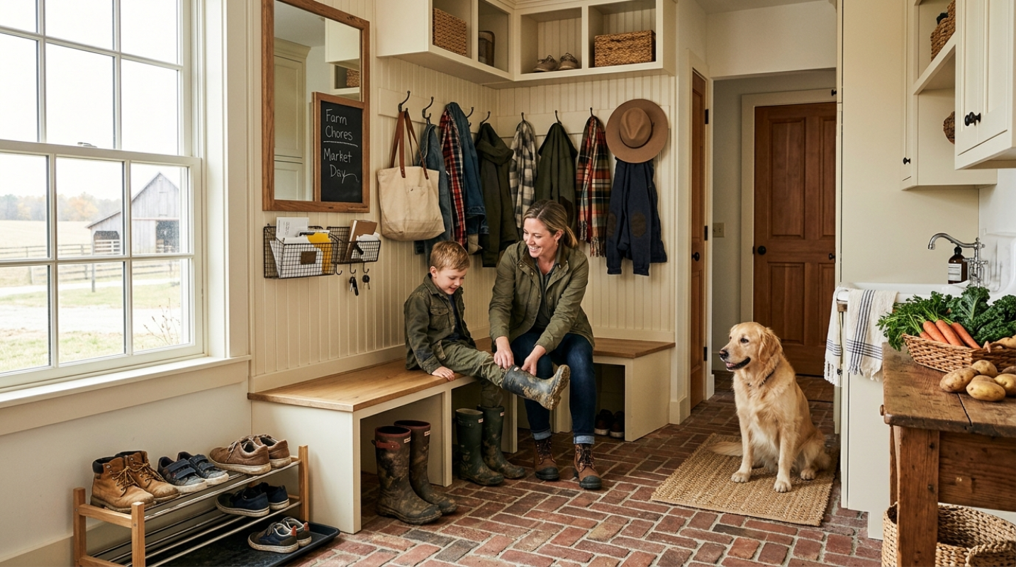 How to Build a Functional Mudroom That Honors the Farm-to-Home Transition